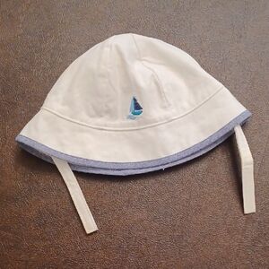 Janie And Jack White Baby Sun Hat with Sailboat Embroidery